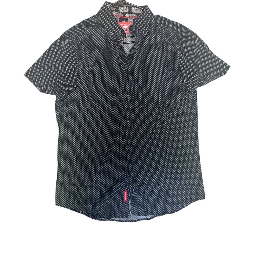 Report Collection Navy Short-Sleeve Button-Down with White Micro Dot Print